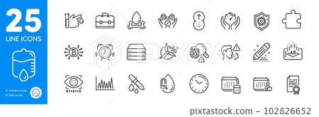 Outline icons set. Time management, Accounting and Augmented reality icons. No alcohol, Servers, Line graph web elements. Account, Fingerprint, Bitcoin system signs. Brand contract. Vector 102826652