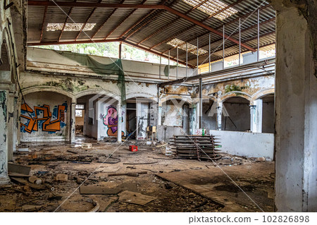 Lost place in Valle de Agaete at Gran Canaria, Canary Islands, Spain. Balneario Berrazales, Botteleria Agua de Agaete Lost place in Valle de Agaete at Gran Canaria, Canary Islands, Spain. Balneario Berrazales, Botteleria Agua de Agaete 102826898