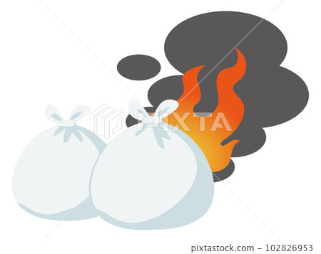 Illustration of a garbage bag that caught fire 102826953
