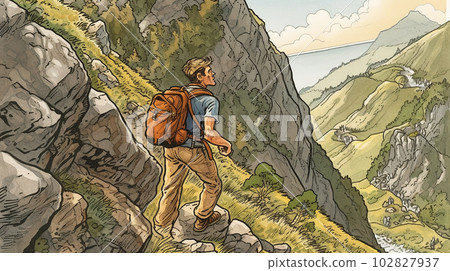 攀登陡峭山峰的人（AI） 102827937