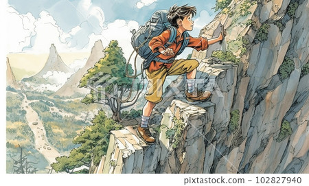 person climbing a steep mountain(AI) person climbing a steep mountain(AI) 102827940