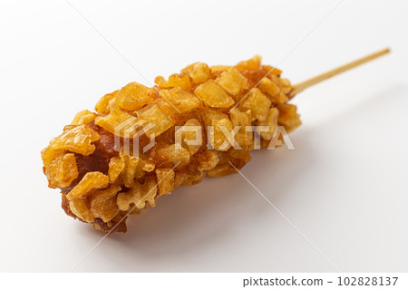 Potato hot dog on a white background Potato hot dog on a white background 102828137