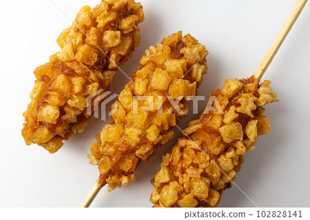Potato hot dog on a white background Potato hot dog on a white background 102828141