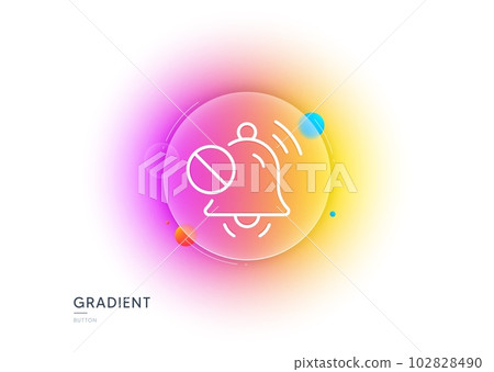Mute sound line icon. Gradient blur button with glassmorphism. Silence bell sign. Turn off music symbol. Transparent glass design. Mute sound line icon. Vector Mute sound line icon. Gradient blur button with glassmorphism. Silence bell sign. Turn off music symbol. Transparent glass design. Mute sound line icon. Vector 102828490