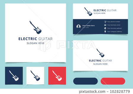 Electric guitar logo design with editable slogan. Branding book and business card template. 102828779