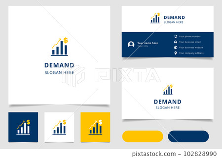 Demand logo design with editable slogan. Branding book and business card template. Demand logo design with editable slogan. Branding book and business card template. 102828990