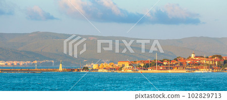 Nessebar, Bulgaria panorama of Old City, banner 102829713