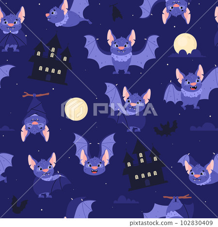 Seamless pattern with funny bats characters for Halloween vector illustration. 102830409
