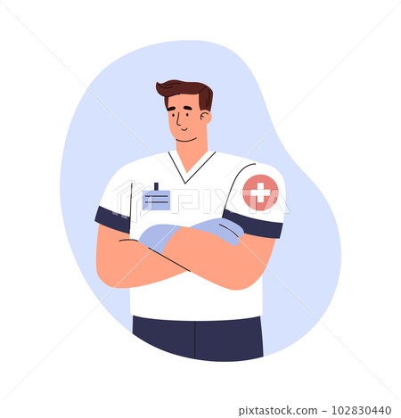 Smiling ambulance emergency specialist with cross sign on sleeve flat style Smiling ambulance emergency specialist with cross sign on sleeve flat style 102830440