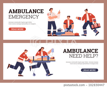 Ambulance and emergency assistance, urgent hospitalization banners, vector. 102830447