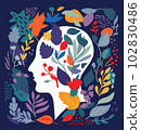 Mental health metaphor plant ornament and brain in human head 102830486