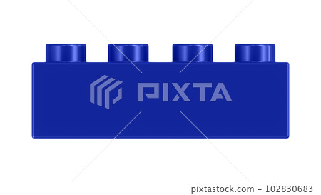Reflex Blue Lego Block Isolated on a White Background. Close Up View of a Plastic Children Game Brick for Constructors, Front View. High Quality 3D Rendering with a Work Path. 8K Ultra HD, 7680x4320 102830683
