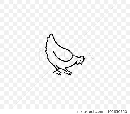 Chicken, hen, rooster, cock, poultry yard and chicken coop, linear graphic design. Bird, fowl, animal, fowl-run, henhouse and hennery, vector design and illustration 102830730