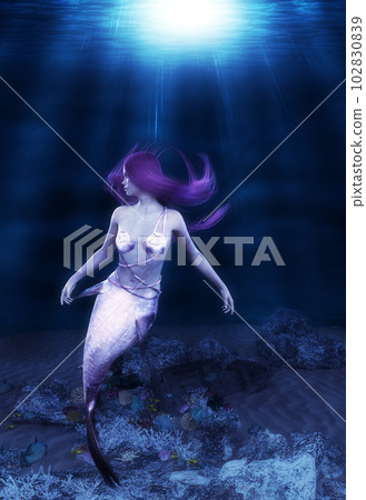 3D Underwater coral reef and mermaid 3D Underwater coral reef and mermaid 102830839