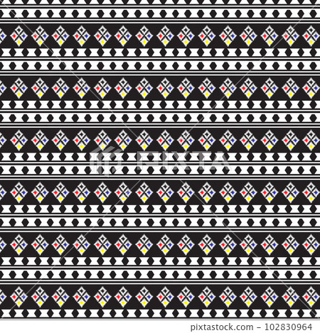 seamless ethnic pattern repeats ikat ogee art floral and geometric elements black and white modern tribal design texture, vintage, fabric, carpet clothing folk Stitch embroidery vector background seamless ethnic pattern repeats ikat ogee art floral and geometric elements black and white modern tribal design texture, vintage, fabric, carpet clothing folk Stitch embroidery vector background 102830964