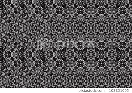 seamless ethnic pattern repeats ikat ogee art floral and geometric elements black and white modern tribal design texture, vintage, fabric, carpet clothing folk Stitch embroidery vector background seamless ethnic pattern repeats ikat ogee art floral and geometric elements black and white modern tribal design texture, vintage, fabric, carpet clothing folk Stitch embroidery vector background 102831005