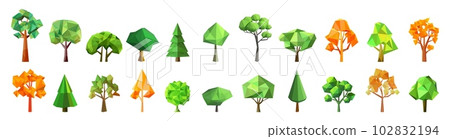 Set of abstract low poly tree icon. Geometric polygonal style. 3d low poly. Set of abstract low poly tree icon. Geometric polygonal style. 3d low poly. 102832194