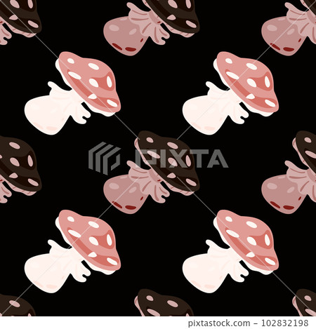 Magical magic fly agaric seamless pattern. Creative mushrooms silhouettes wallpaper. 102832198