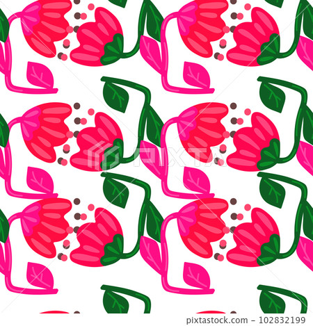 Contemporary flower seamless pattern. Cute stylized flowers background. Decorative naive botanical wallpaper. 102832199