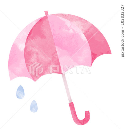 粉色和紅色雨傘和水滴的水彩插圖 粉色和紅色雨傘和水滴的水彩插圖 102832327
