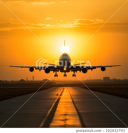 Passenger airplane landing on runway in airport Passenger airplane landing on runway in airport 102832743
