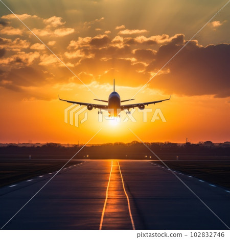 Passenger airplane landing on runway in airport Passenger airplane landing on runway in airport 102832746