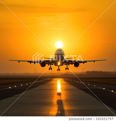 Passenger airplane landing on runway in airport Passenger airplane landing on runway in airport 102832747