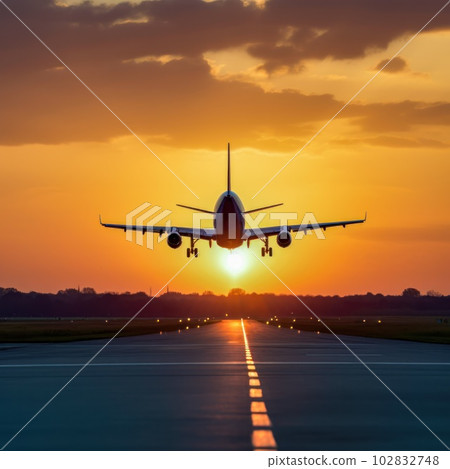 Passenger airplane landing on runway in airport Passenger airplane landing on runway in airport 102832748