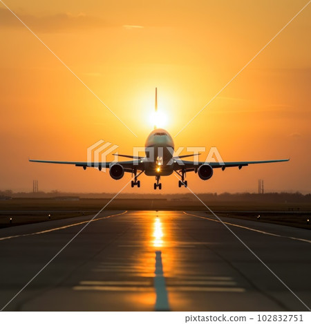 Passenger airplane landing on runway in airport Passenger airplane landing on runway in airport 102832751