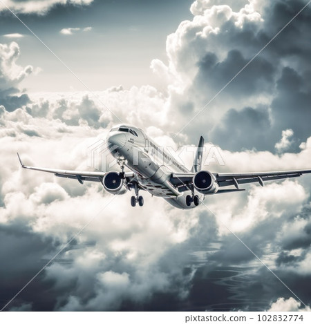 Modern airplane in the sky approaching Airport. Modern airplane in the sky approaching Airport. 102832774