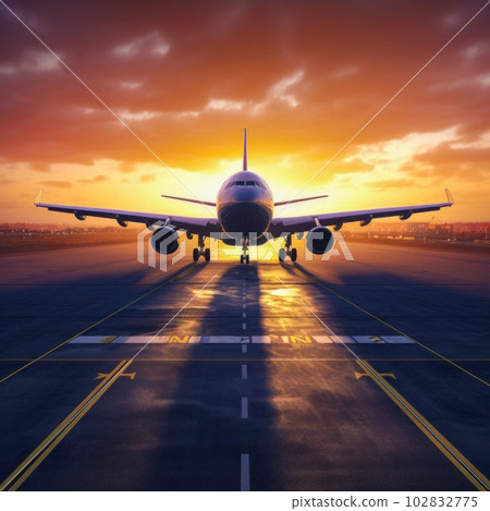 Passenger airplane landing on runway in airport 102832775