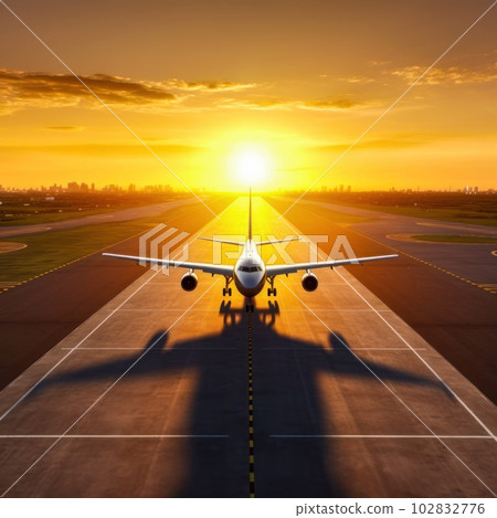 Passenger airplane landing on runway in airport 102832776