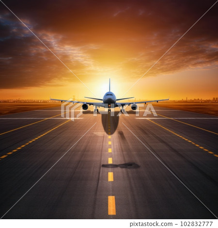Passenger airplane landing on runway in airport Passenger airplane landing on runway in airport 102832777