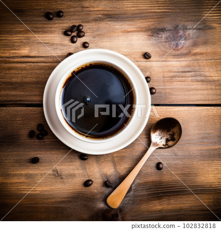 Cup of hot coffee on a rustic wood background . Cup of hot coffee on a rustic wood background . 102832818