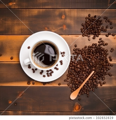 Cup of hot coffee on a rustic wood background . Cup of hot coffee on a rustic wood background . 102832819