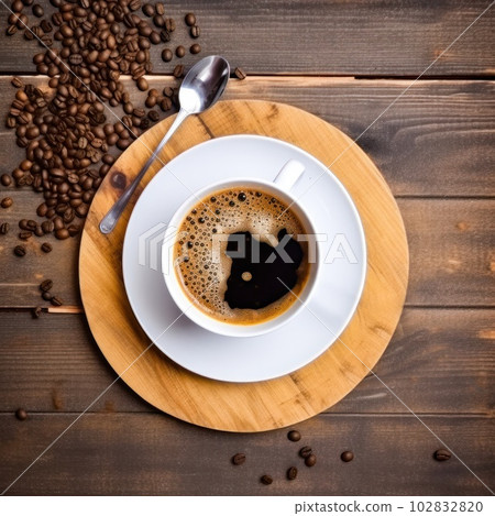Cup of hot coffee on a rustic wood background . Cup of hot coffee on a rustic wood background . 102832820