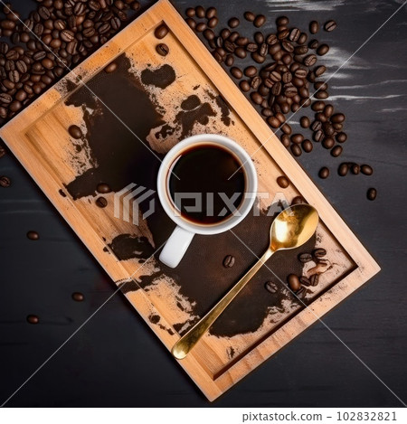 Cup of hot coffee on a rustic wood background . Cup of hot coffee on a rustic wood background . 102832821