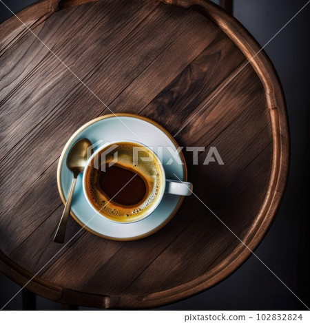 Cup of hot coffee on a rustic wood background . Cup of hot coffee on a rustic wood background . 102832824