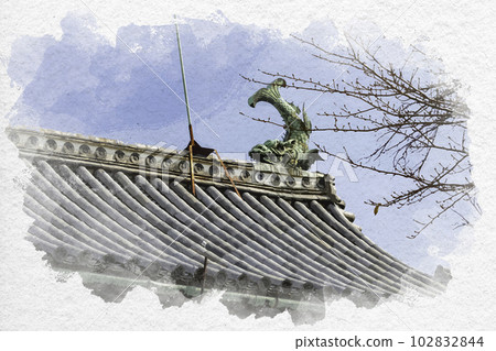 水彩風格的佐賀城遺址 Shachi no Mon（佐賀縣佐賀市） 102832844