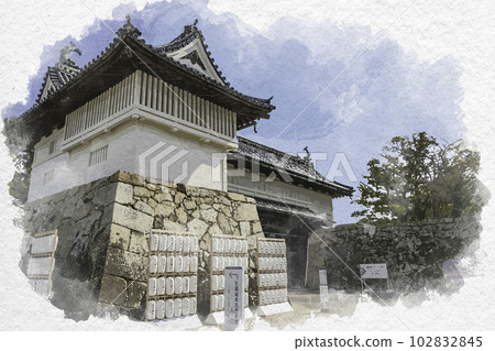 Watercolor style Saga Castle Ruins Shachi no Mon (Saga City, Saga Prefecture) Watercolor style Saga Castle Ruins Shachi no Mon (Saga City, Saga Prefecture) 102832845
