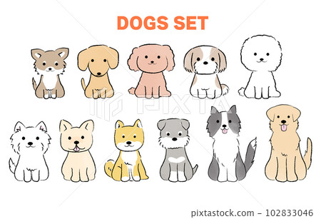 一隻可愛的狗全身/坐著的簡單手繪插圖 102833046