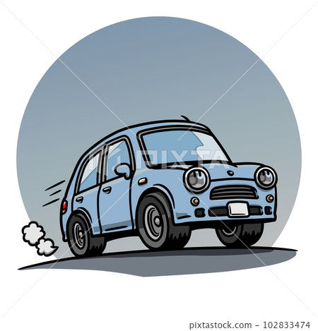 多雲天空下一輛淺藍色汽車在路上行駛的插圖 102833474