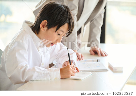 Elementary school boy taking classes Elementary school boy taking classes 102833587