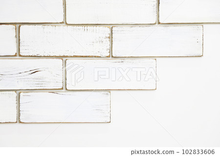 wooden brick style on white wall 102833606