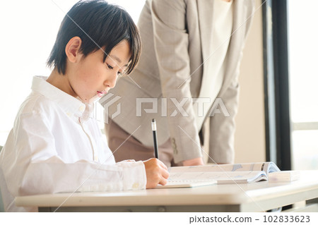 Elementary school boy taking classes Elementary school boy taking classes 102833623