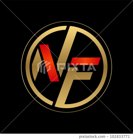 Monogram NF. Golden Round on Black background with red stripes. Monogram NF. Golden Round on Black background with red stripes. 102833771
