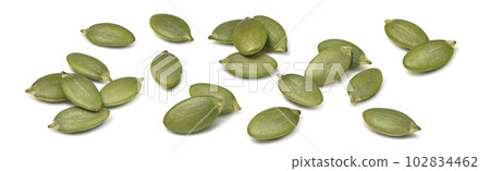 Green pumpkin seeds set isolated on white background 102834462