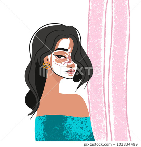 Beautiful illustration with a fashionable girl in jewelry Beautiful illustration with a fashionable girl in jewelry 102834489