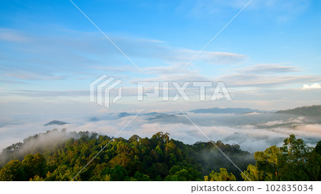 beautiful sea of mist and sunrise, view from Aiyoeweng View Point, Yala Province, 102835034