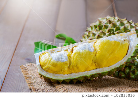 Chani Kai Durian or Durio zibthinus murray on wood blackground. 102835036